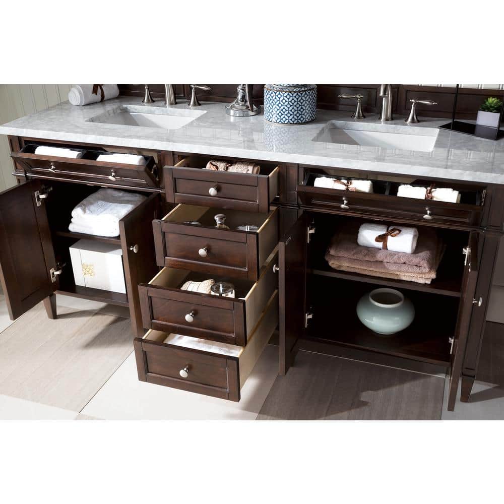 James Martin Vanities Brittany 72" Double Bath Vanity in Burnished Mahogany with Carrara Marble Top - Image 3