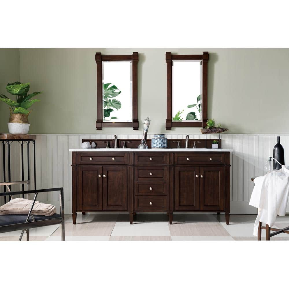 James Martin Vanities Brittany 72" Double Bath Vanity in Burnished Mahogany with Carrara Marble Top - Image 4