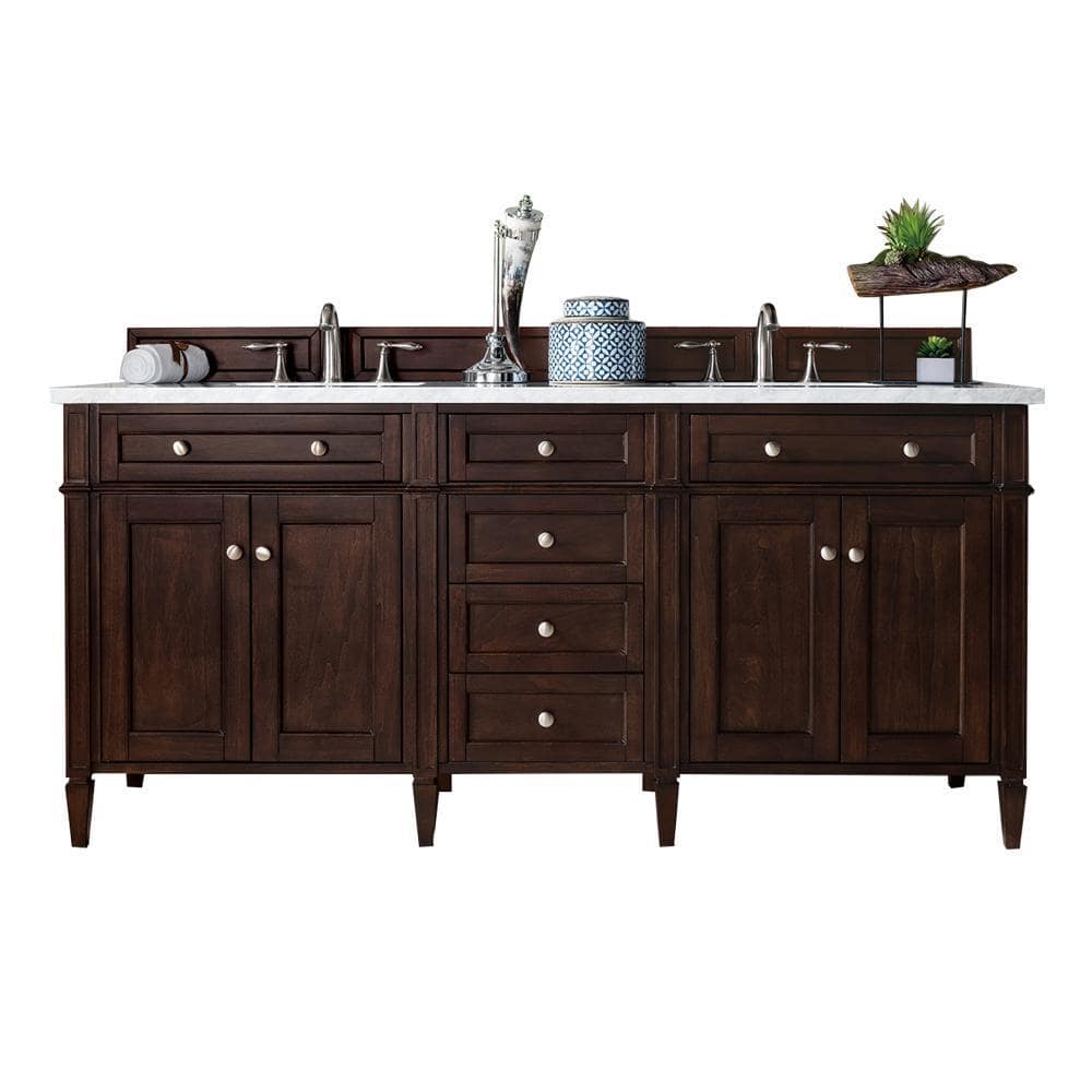 James Martin Vanities Brittany 72" Double Bath Vanity in Burnished Mahogany with Quartz Top