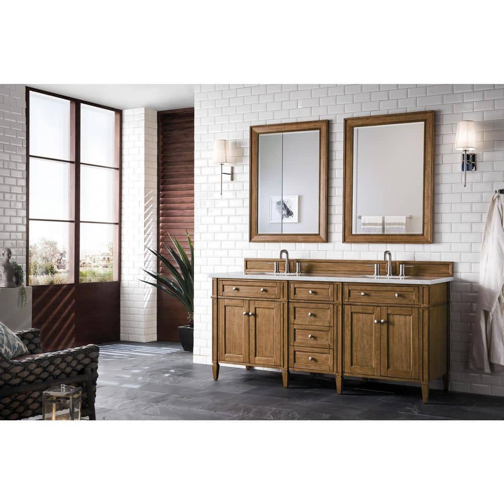 James Martin Vanities Brittany 72-inch Bathroom Vanity in Saddle Brown with Arctic Fall Top - Image 3