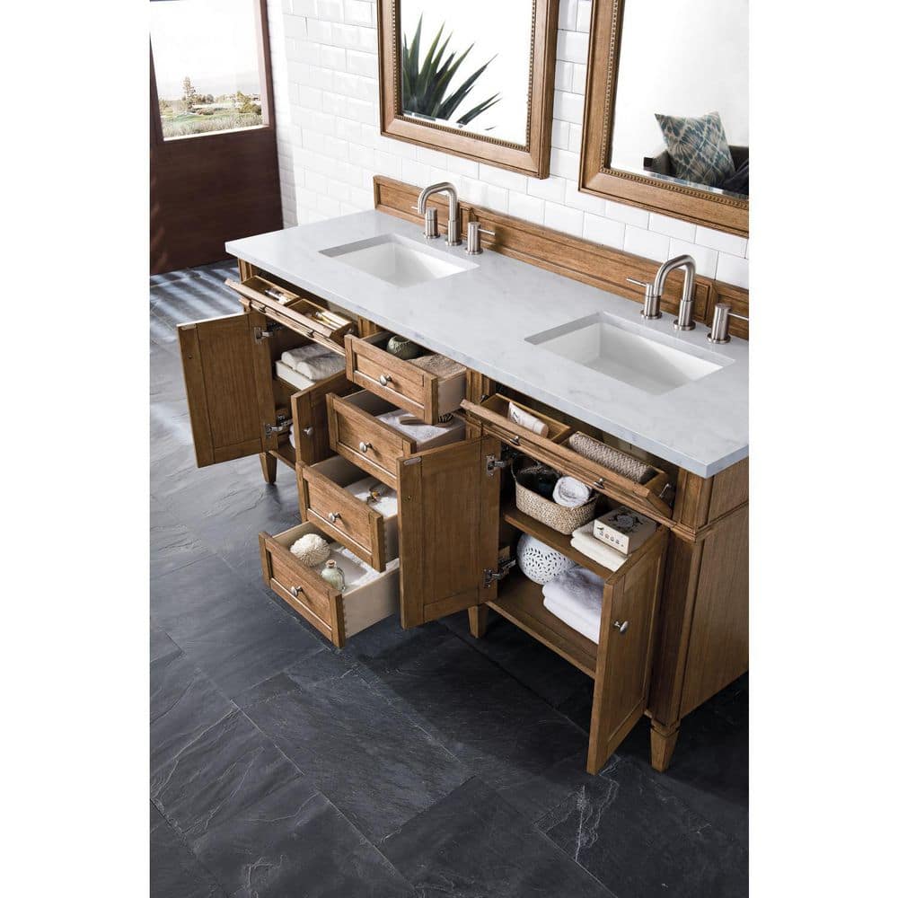 James Martin Vanities Brittany 72-inch Bathroom Vanity in Saddle Brown with Arctic Fall Top - Image 4