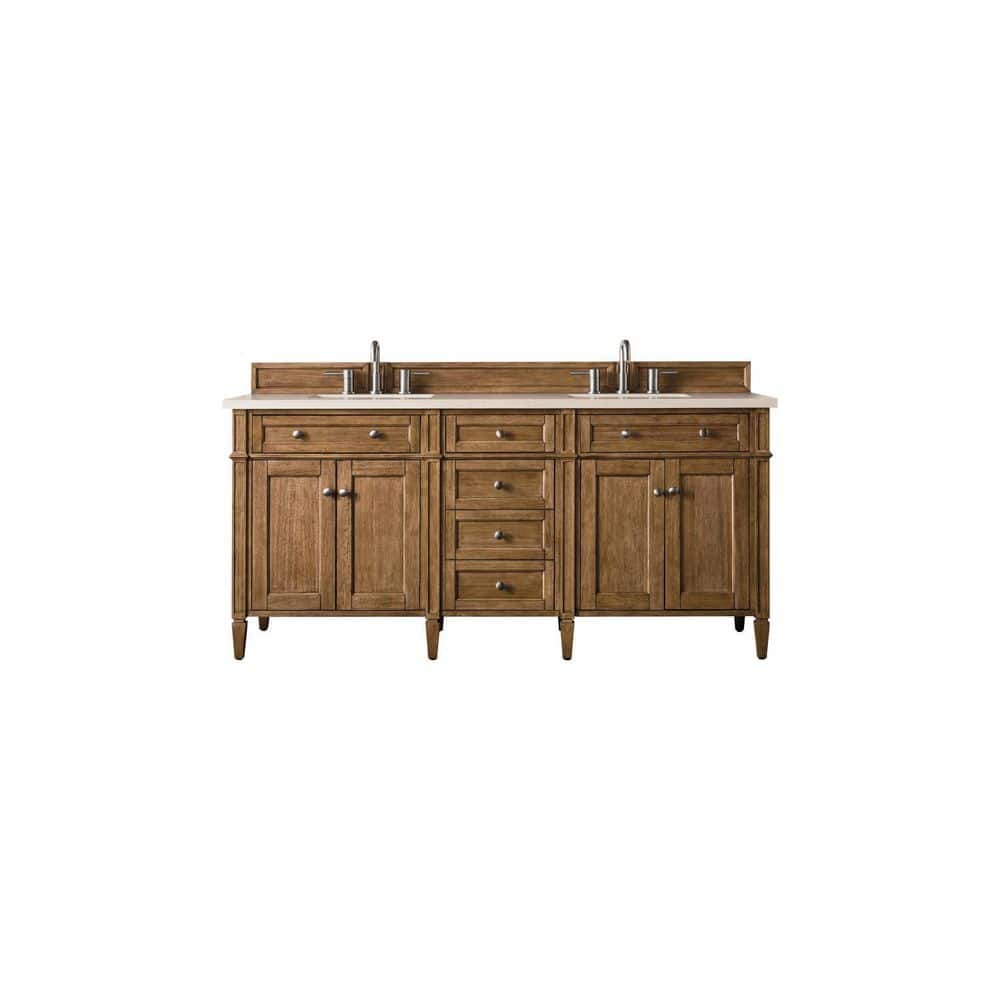 James Martin Vanities Brittany 72" Saddle Brown Bathroom Vanity with Eternal Marfil Quartz Top