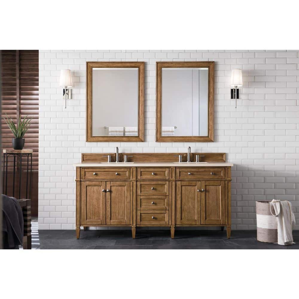 James Martin Vanities Brittany 72" Saddle Brown Bathroom Vanity with Eternal Marfil Quartz Top - Image 2
