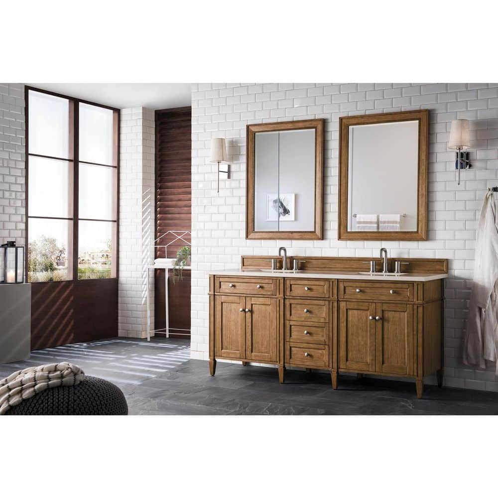 James Martin Vanities Brittany 72" Saddle Brown Bathroom Vanity with Eternal Marfil Quartz Top - Image 3
