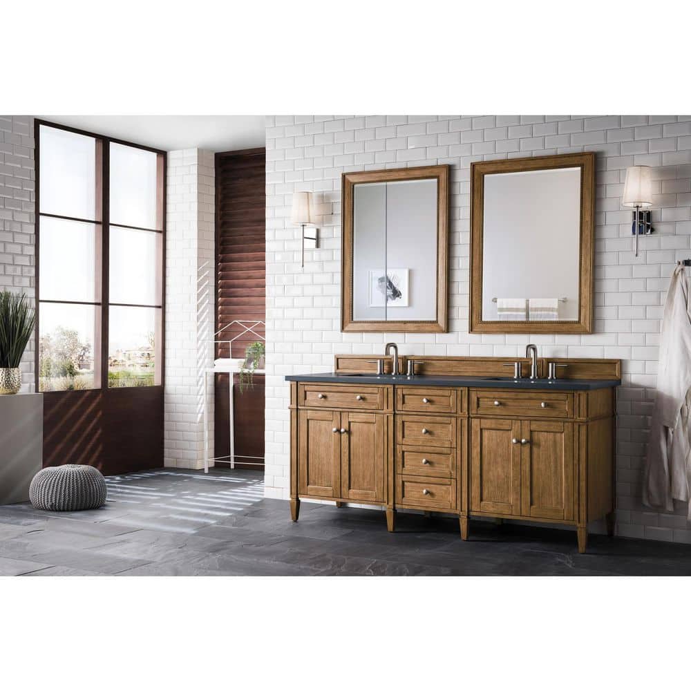 James Martin Vanities Brittany 72" Saddle Brown Double Vanity with Charcoal Soapstone Quartz Top - Image 3