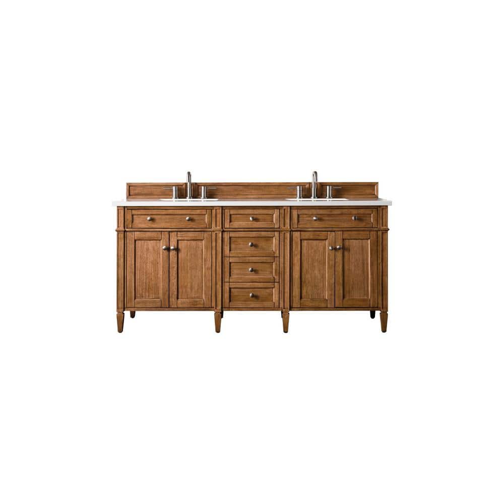 James Martin Vanities Brittany 72" Saddle Brown Double Vanity with White Zeus Quartz Top