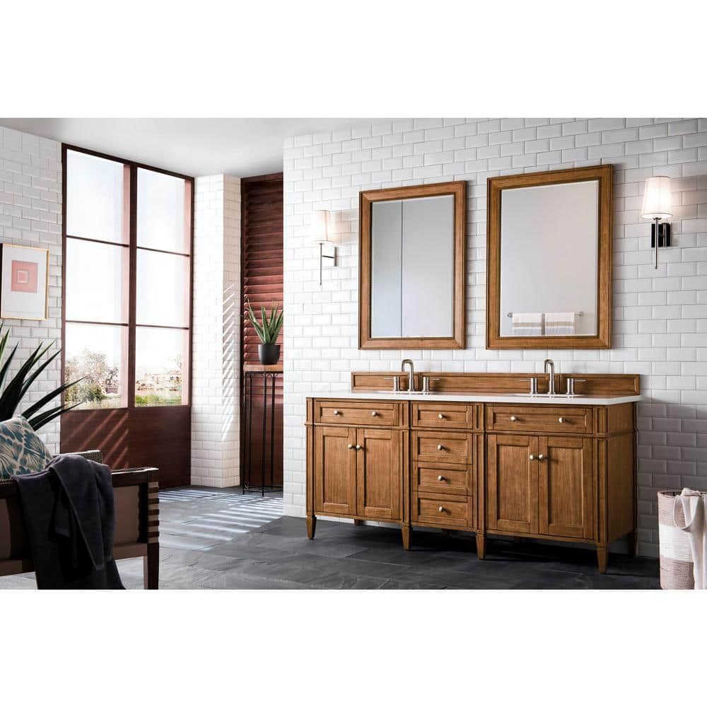 James Martin Vanities Brittany 72" Saddle Brown Double Vanity with White Zeus Quartz Top - Image 3