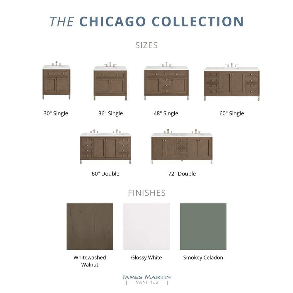 James Martin Vanities Chicago 60" Single Bath Vanity Cabinet in White Washed Walnut - Image 8