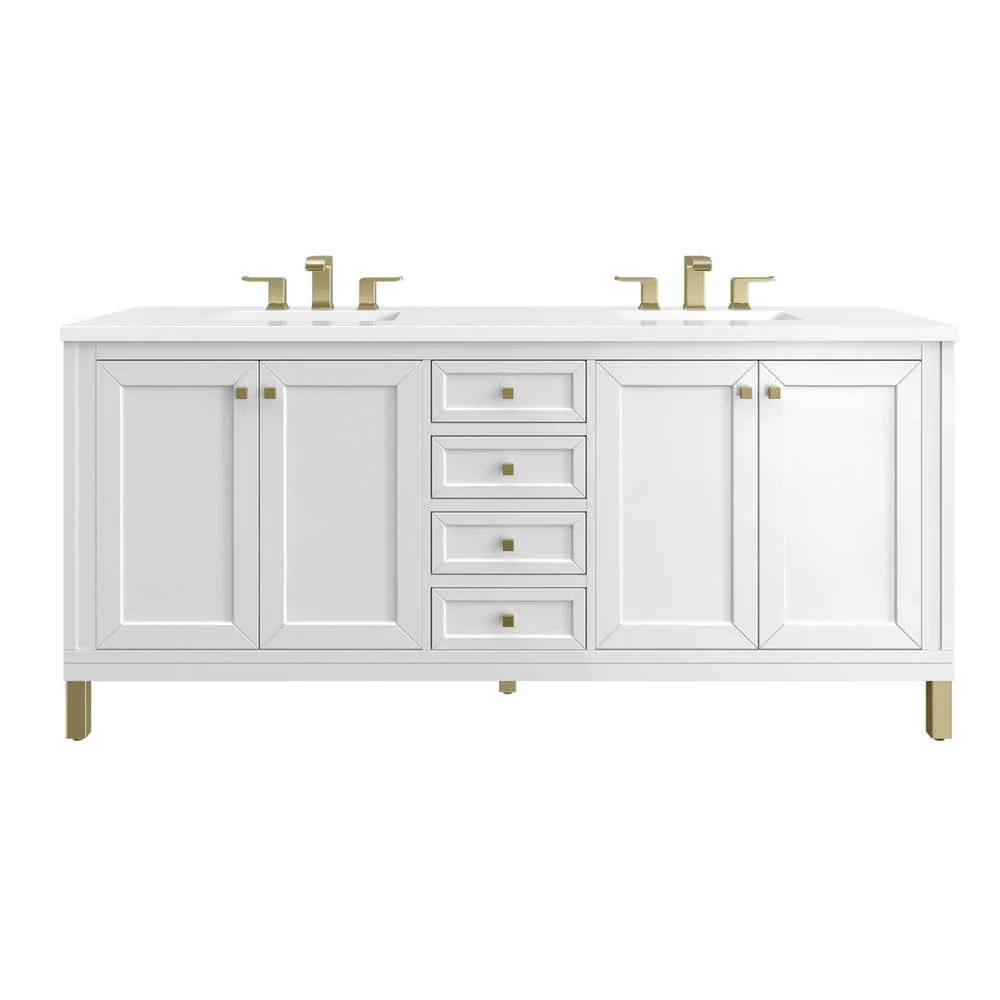 James Martin Vanities Chicago 72" Bathroom Vanity in Glossy White with Quartz Top