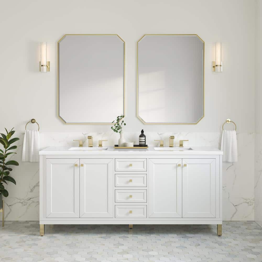 James Martin Vanities Chicago 72" Bathroom Vanity in Glossy White with Quartz Top - Image 2
