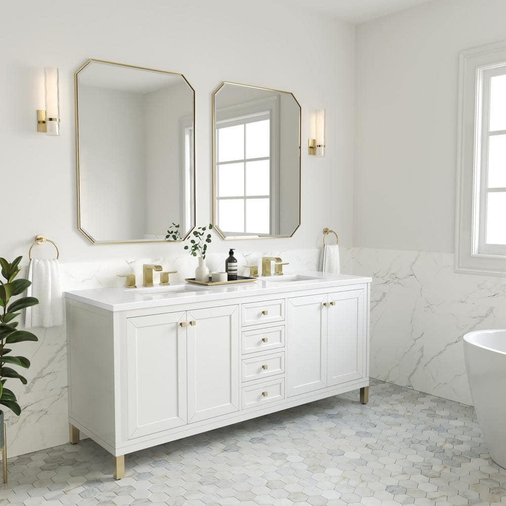 James Martin Vanities Chicago 72" Bathroom Vanity in Glossy White with Quartz Top - Image 3