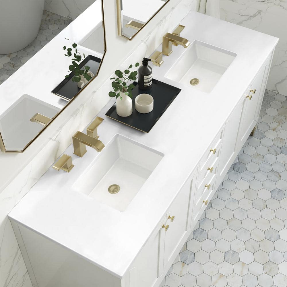 James Martin Vanities Chicago 72" Bathroom Vanity in Glossy White with Quartz Top - Image 4