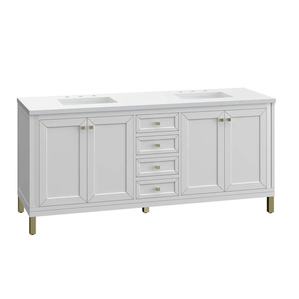 James Martin Vanities Chicago 72" Bathroom Vanity in Glossy White with Quartz Top - Image 5
