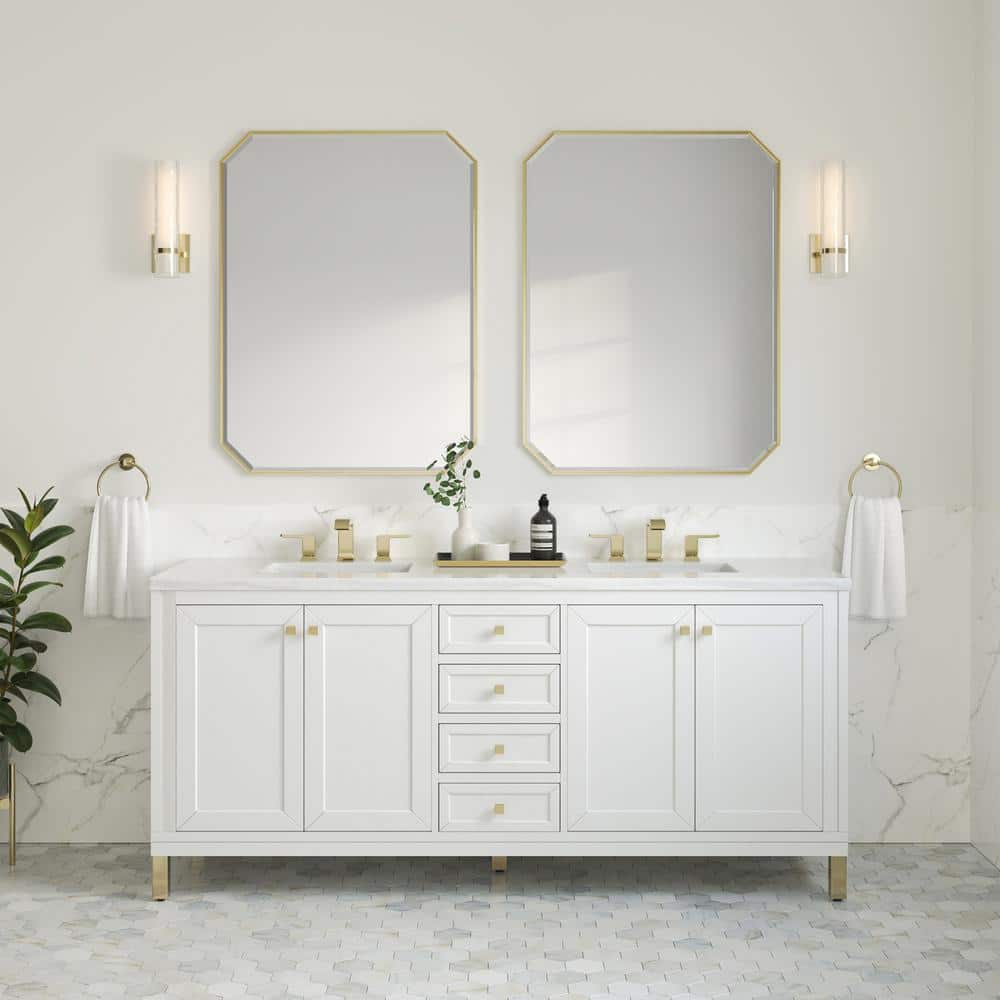 James Martin Vanities Chicago 72" Double Vanity in Glossy White with Arctic Fall Top - Image 2