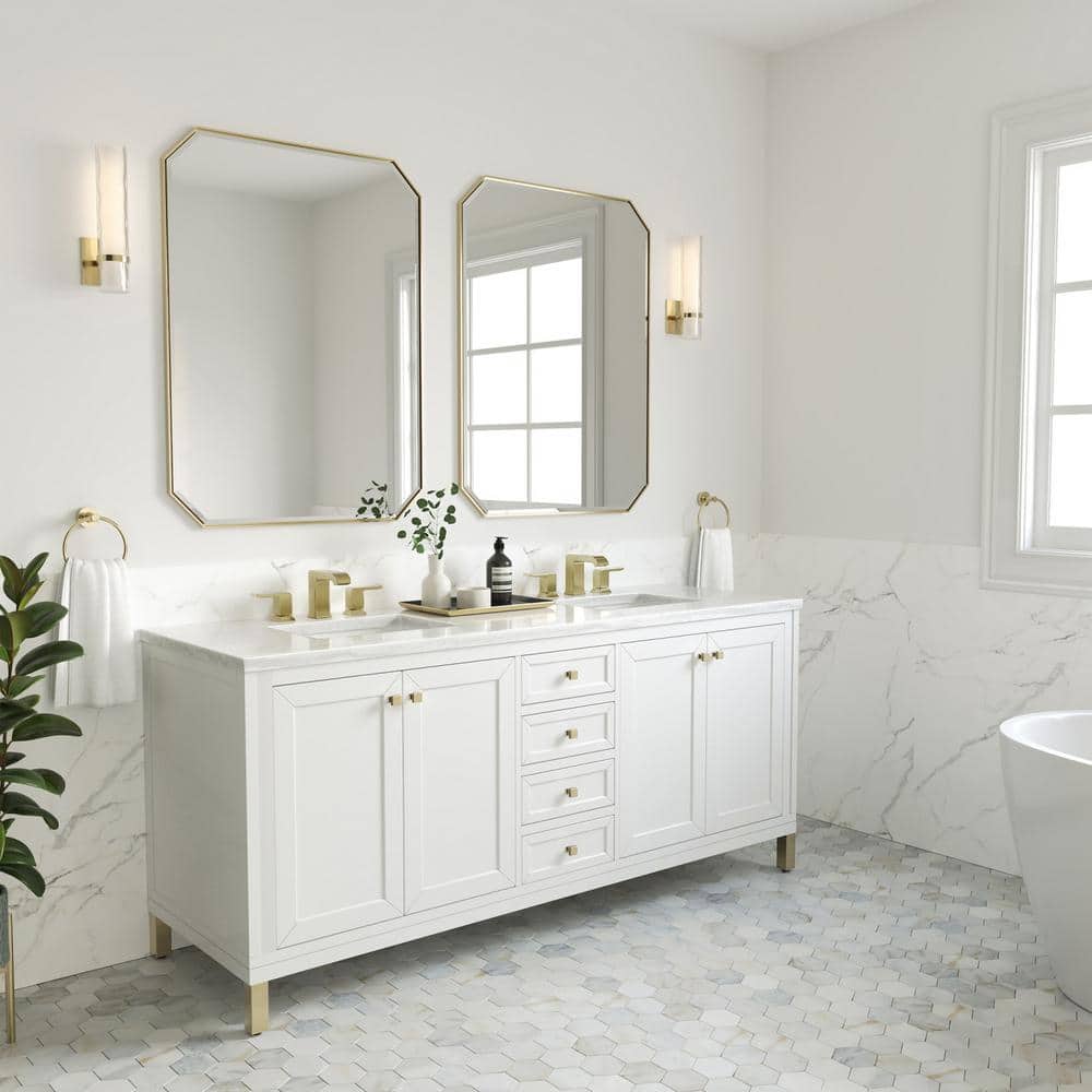 James Martin Vanities Chicago 72" Double Vanity in Glossy White with Arctic Fall Top - Image 3