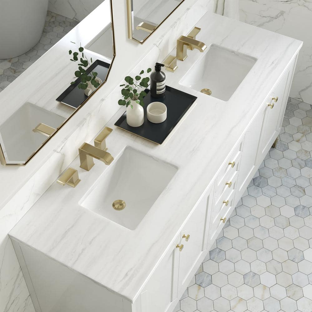 James Martin Vanities Chicago 72" Double Vanity in Glossy White with Arctic Fall Top - Image 4