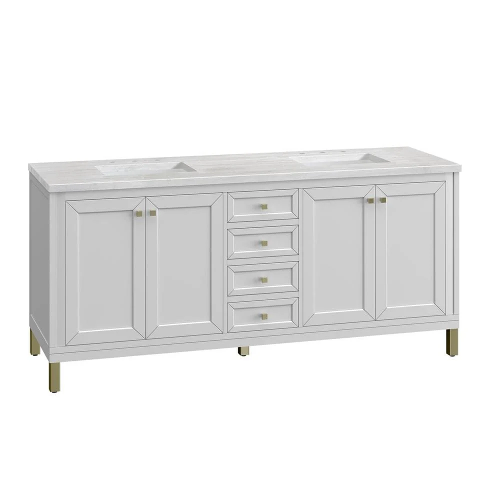 James Martin Vanities Chicago 72" Double Vanity in Glossy White with Arctic Fall Top - Image 5