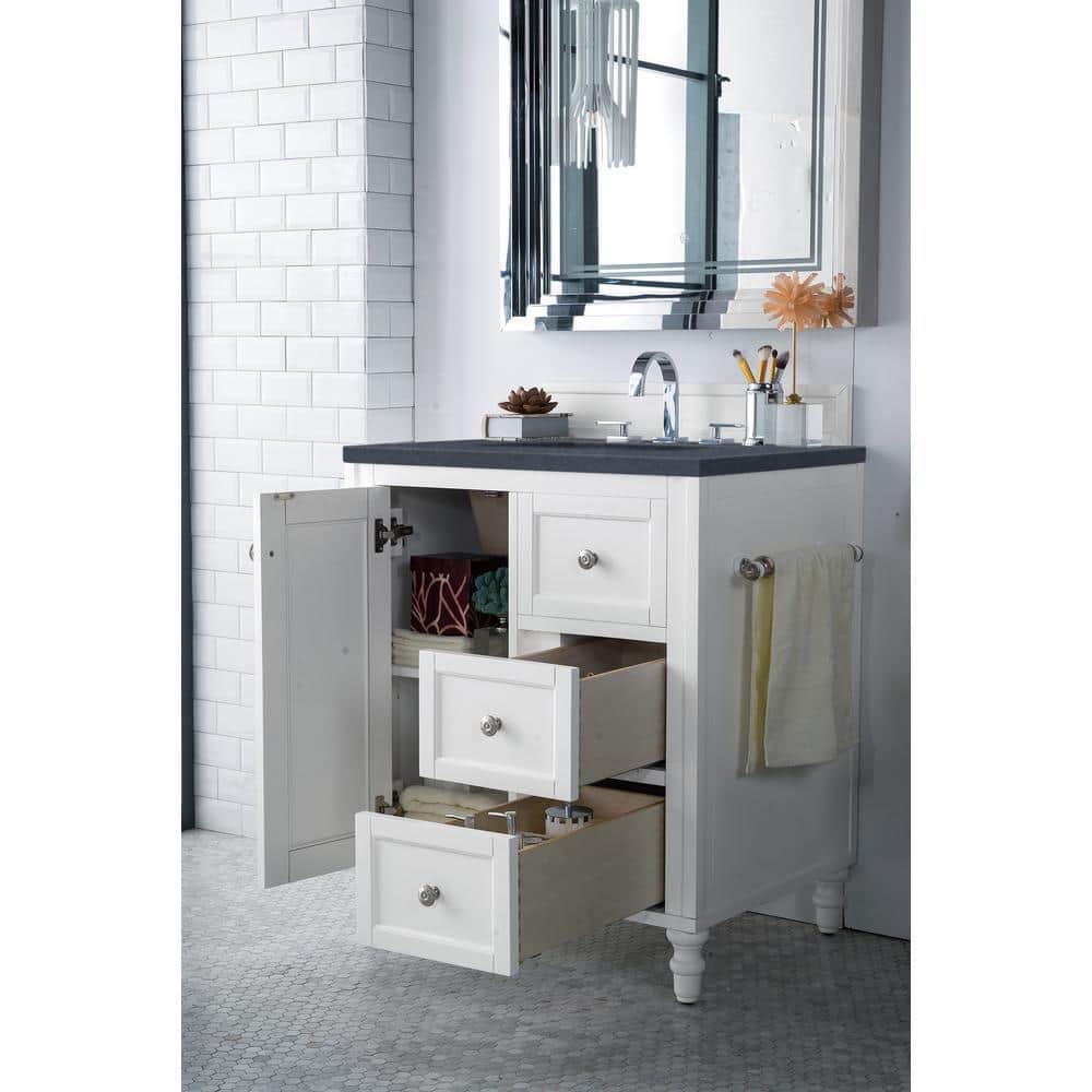 James Martin Vanities Copper Cove Encore 30" Bright White Vanity with Charcoal Soapstone Quartz Top - Image 3