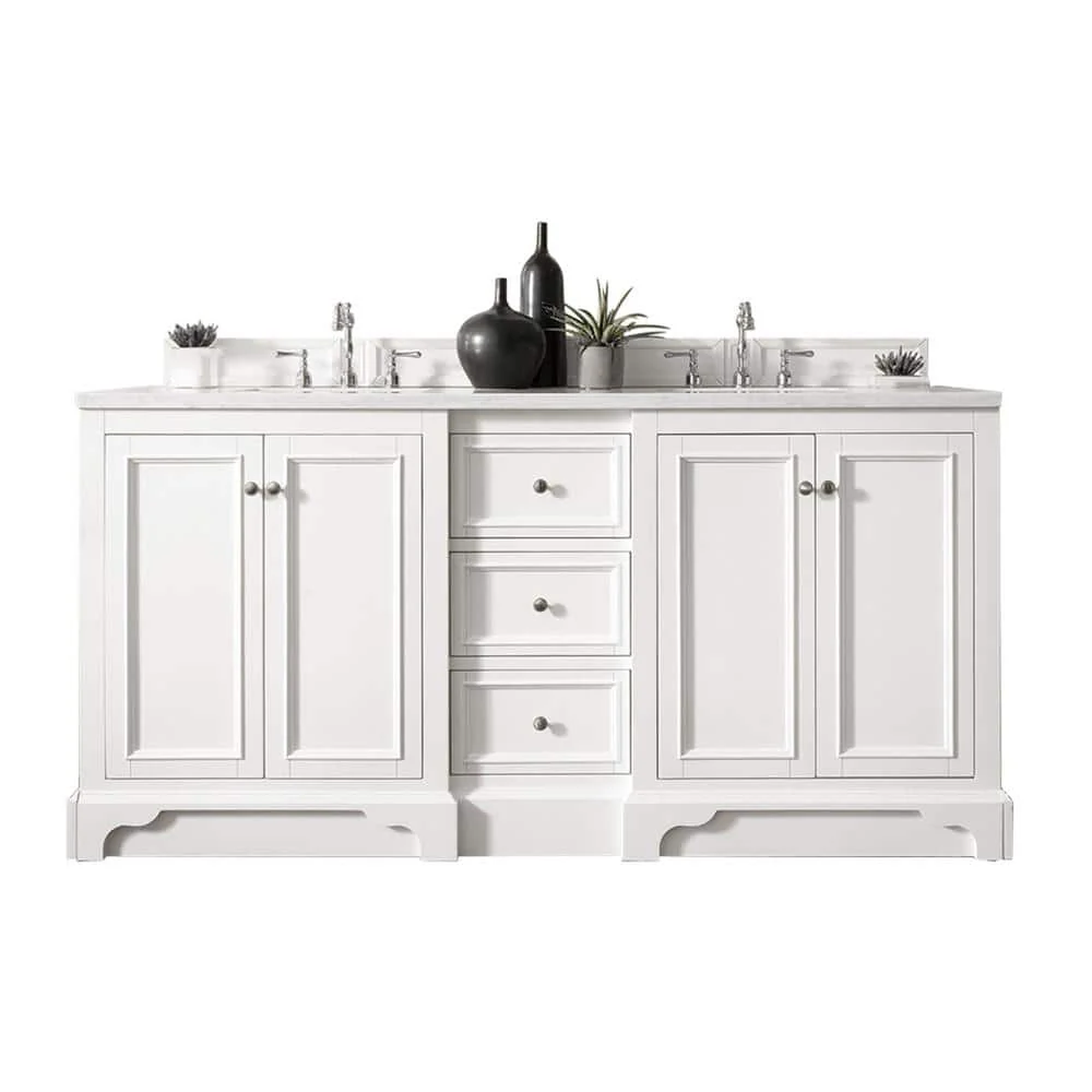James Martin Vanities De Soto 73.3" Bright White Double Vanity with White Zeus Quartz Top