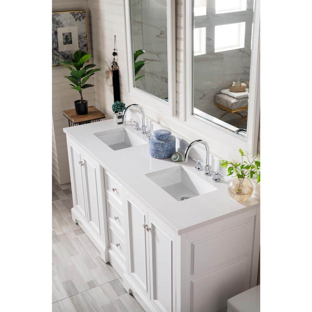 James Martin Vanities De Soto 73.3" Bright White Double Vanity with White Zeus Quartz Top - Image 3