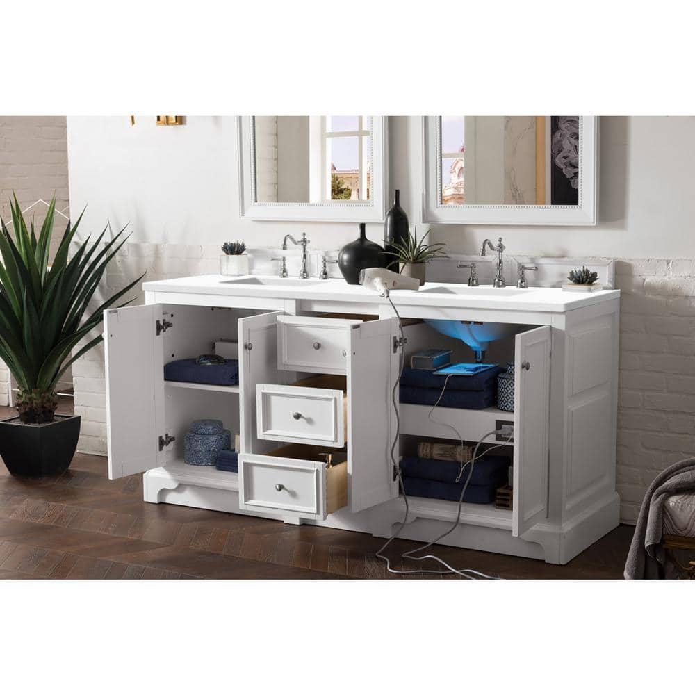 James Martin Vanities De Soto 73.3" Bright White Double Vanity with White Zeus Quartz Top - Image 4