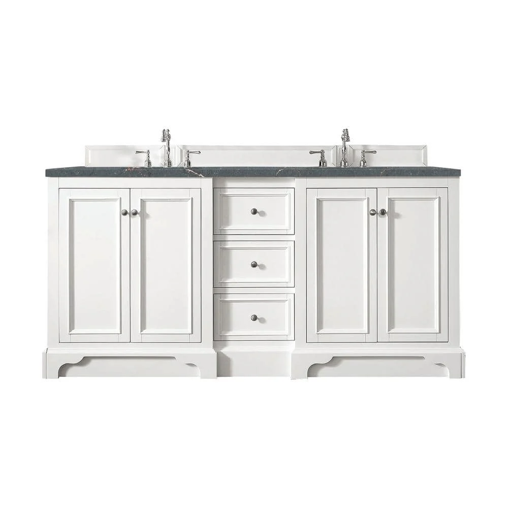 James Martin Vanities De Soto 73.3 in. Double Bathroom Vanity in Bright White with Parisien Bleu Quartz Top