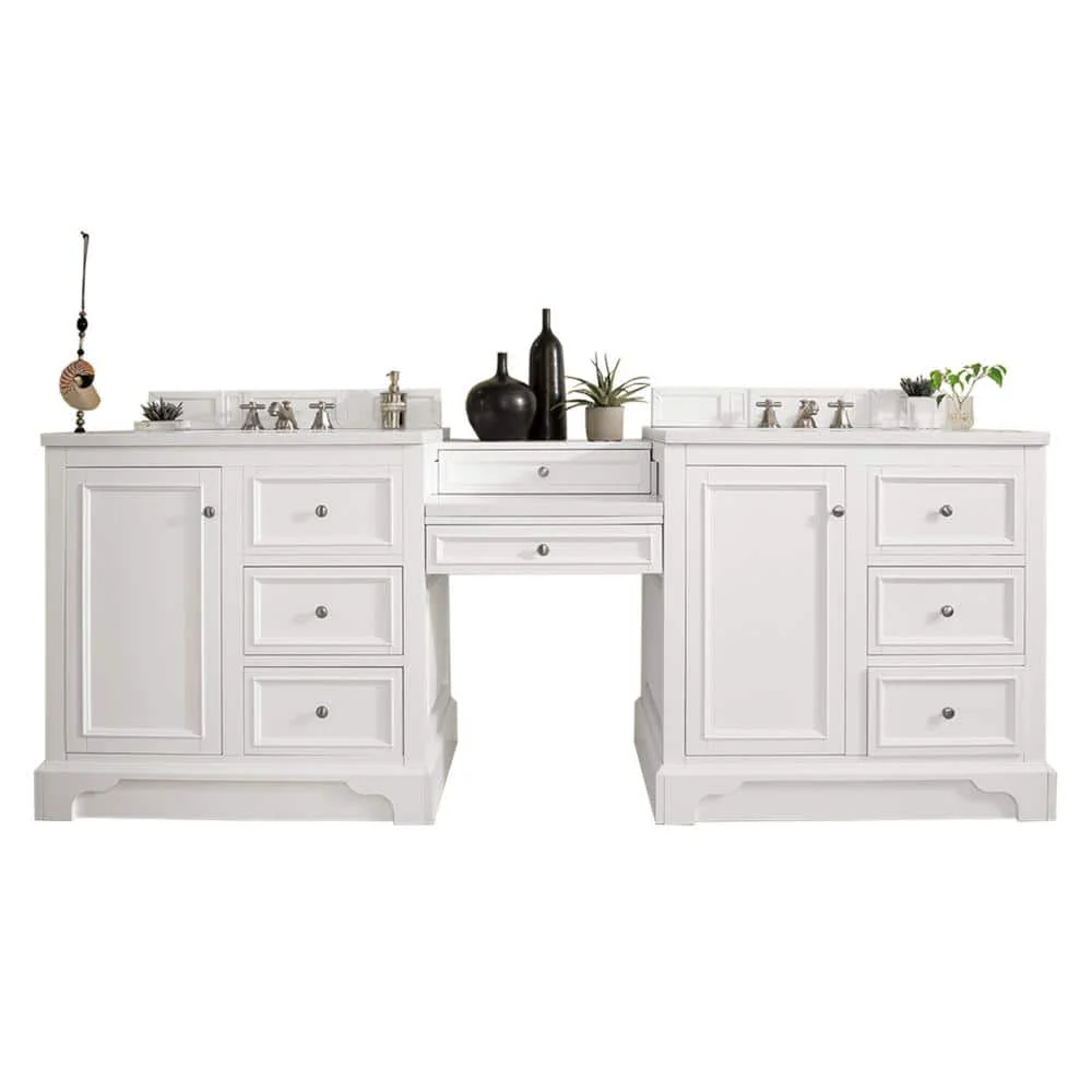 James Martin Vanities De Soto 96.5" Double Bathroom Vanity with Bright White Finish and Quartz Top
