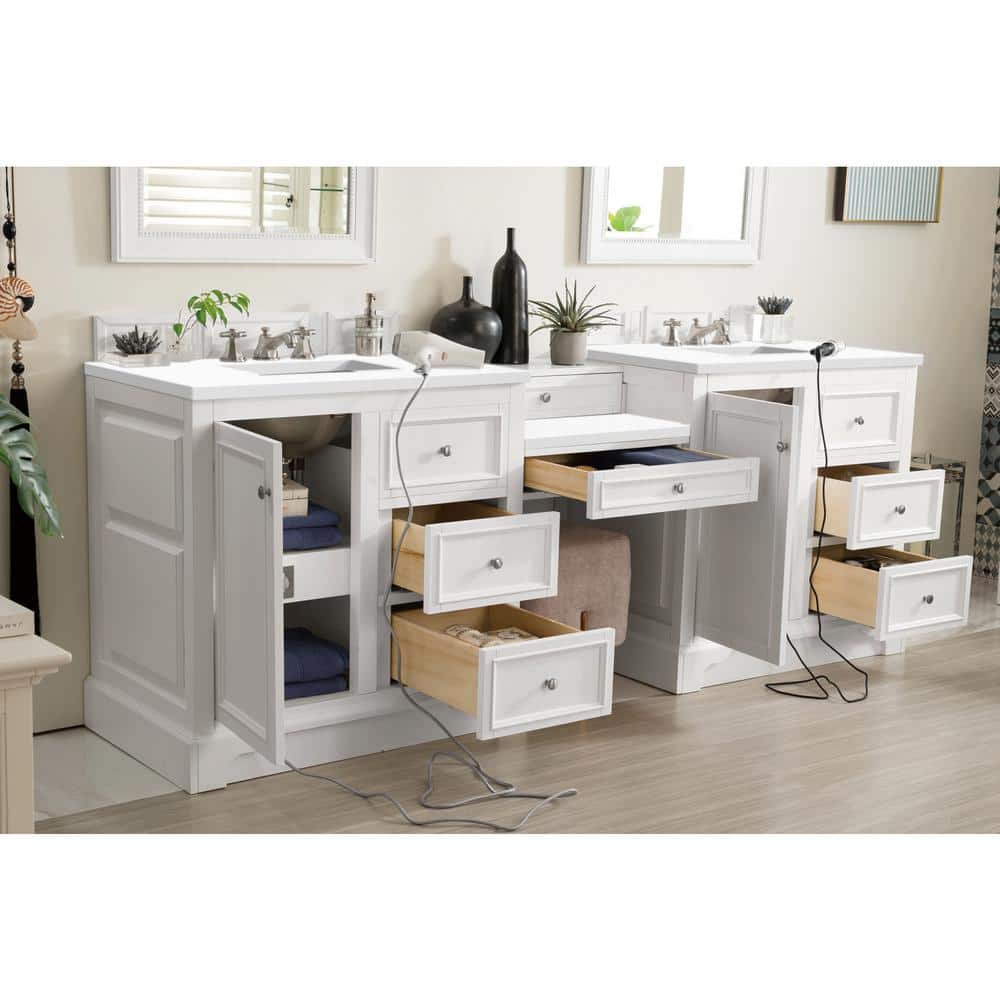 James Martin Vanities De Soto 96.5" Double Bathroom Vanity with Bright White Finish and Quartz Top - Image 4