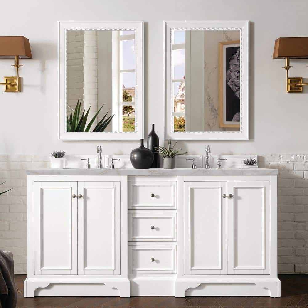 James Martin Vanities De Soto Double Bathroom Vanity with Victorian Silver Quartz Top, Bright White, 73.3 in. Width - Image 2