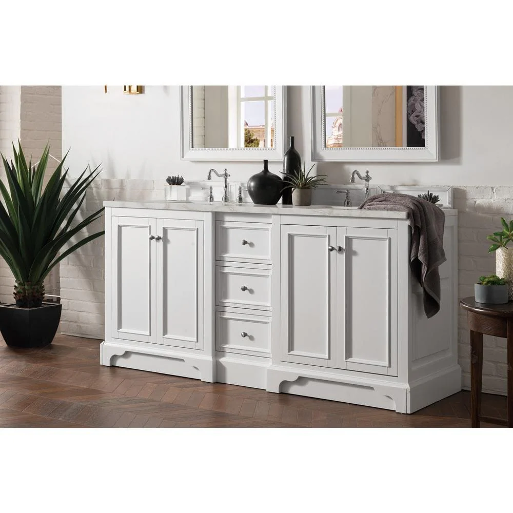 James Martin Vanities De Soto Double Bathroom Vanity with Victorian Silver Quartz Top, Bright White, 73.3 in. Width - Image 3