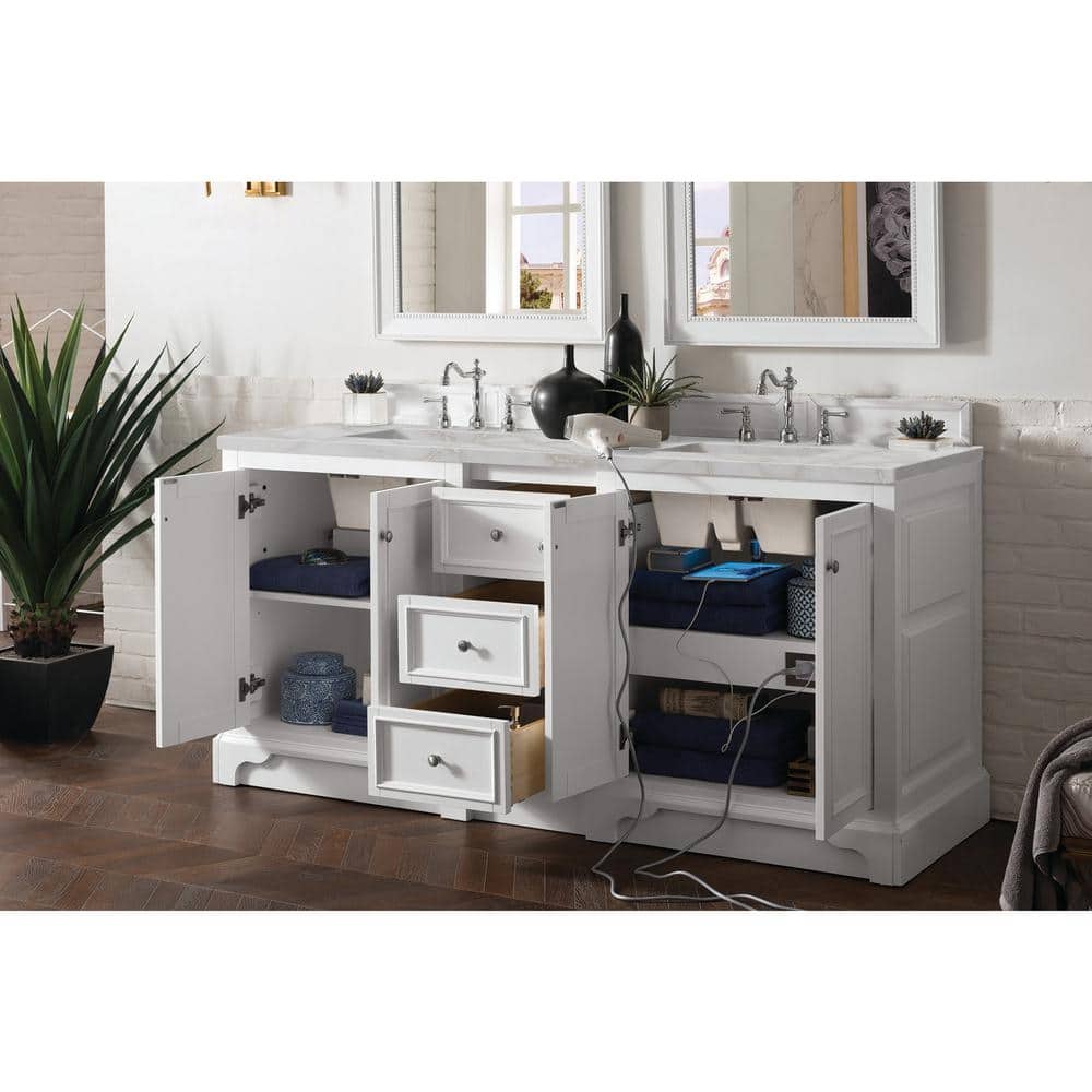 James Martin Vanities De Soto Double Bathroom Vanity with Victorian Silver Quartz Top, Bright White, 73.3 in. Width - Image 4