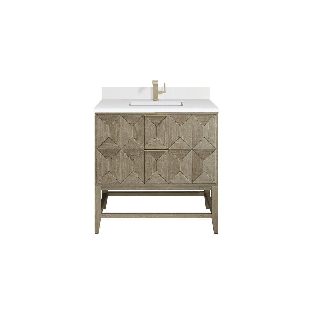 James Martin Vanities Emmeline 36" Single Bath Vanity in Pebble Oak with Quartz Top
