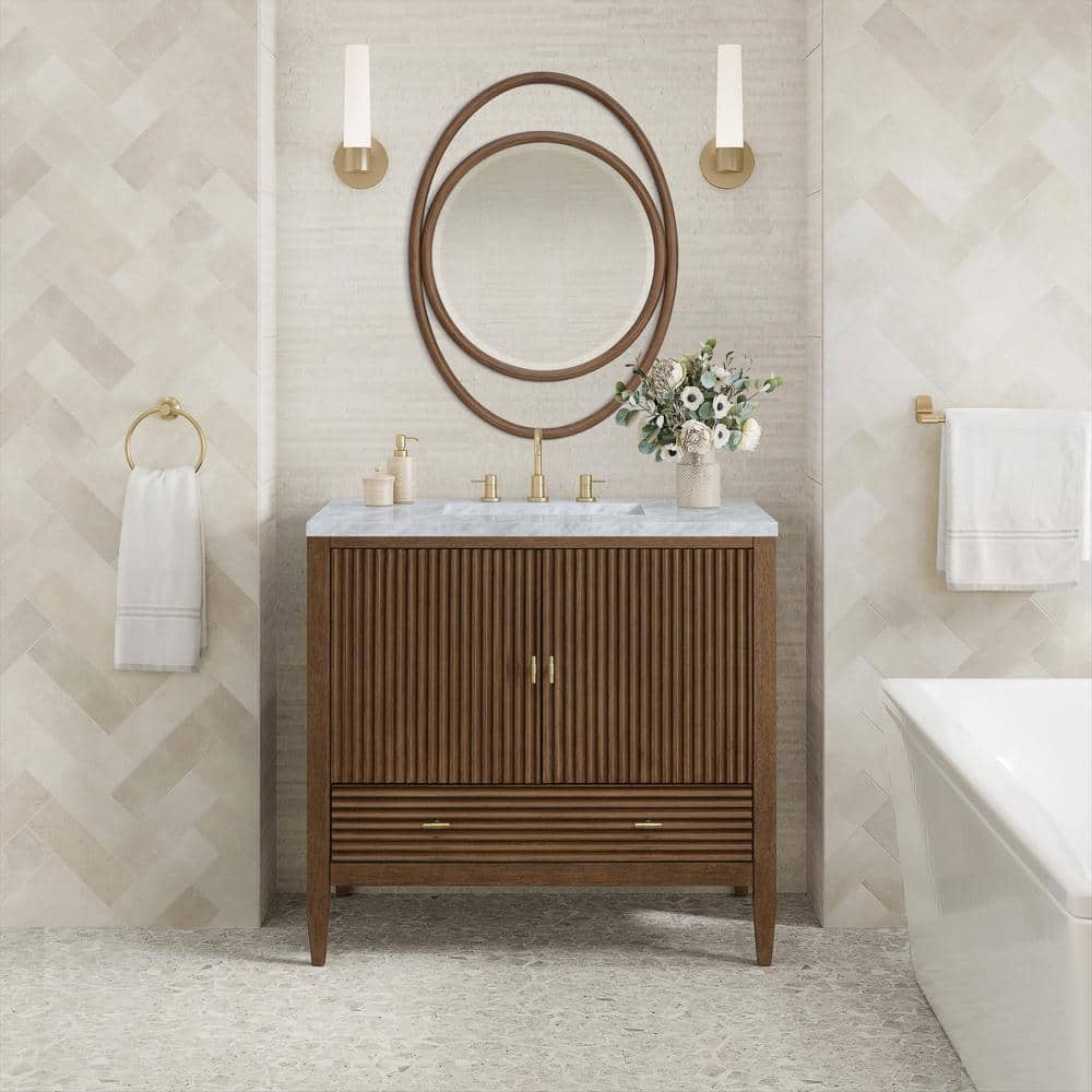 James Martin Vanities Esca 28 x 38 Inch Mid-Century Walnut Vanity Mirror - Image 3