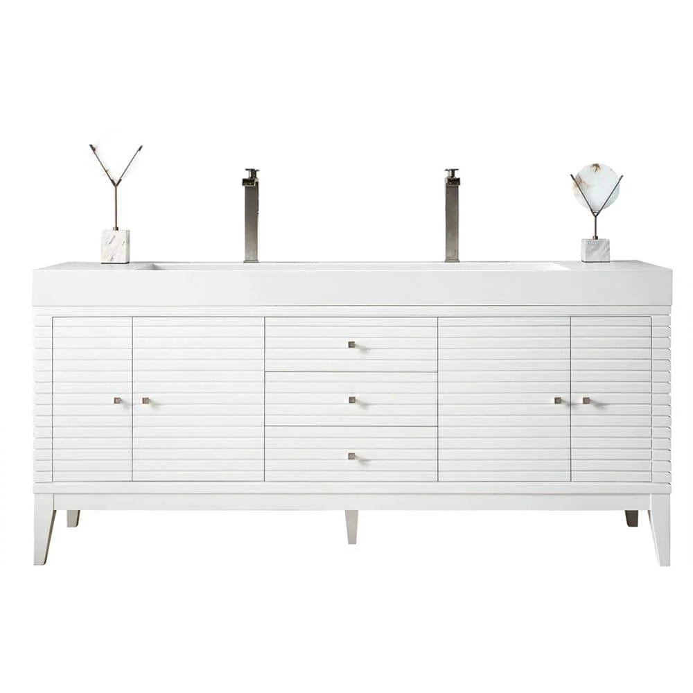 James Martin Vanities Linear 72.5" Double Bath Vanity in Glossy White with Solid Surface Top