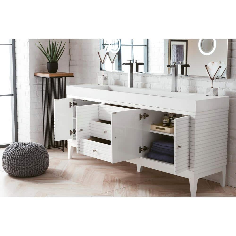 James Martin Vanities Linear 72.5" Double Bath Vanity in Glossy White with Solid Surface Top - Image 3