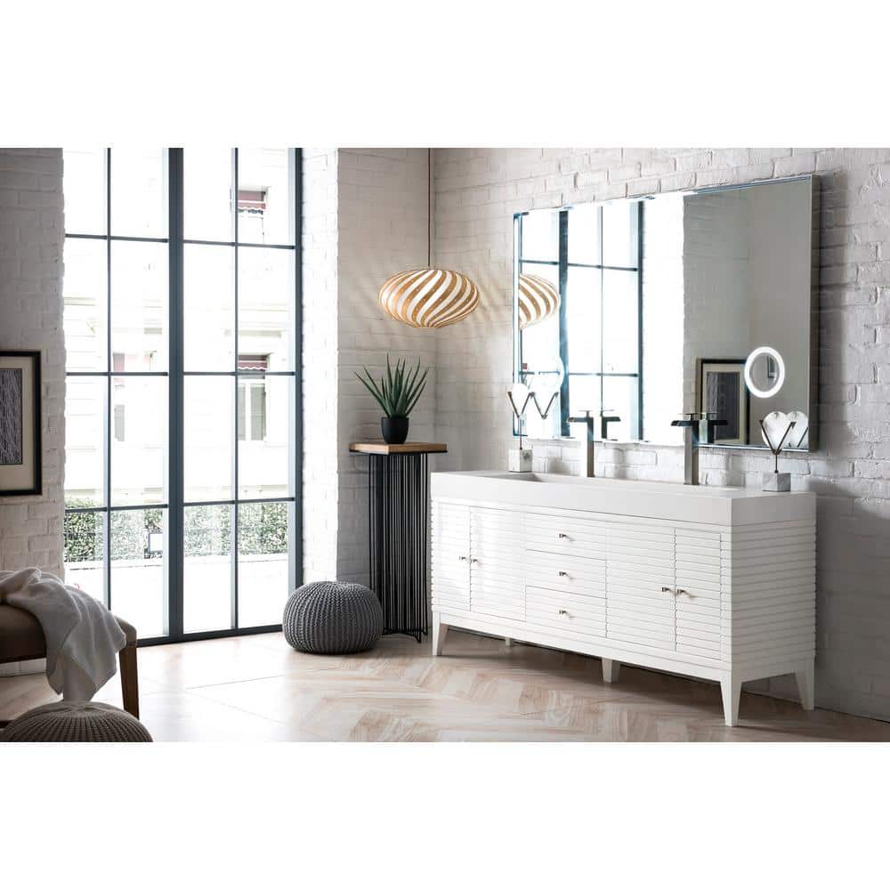 James Martin Vanities Linear 72.5" Double Bath Vanity in Glossy White with Solid Surface Top - Image 4
