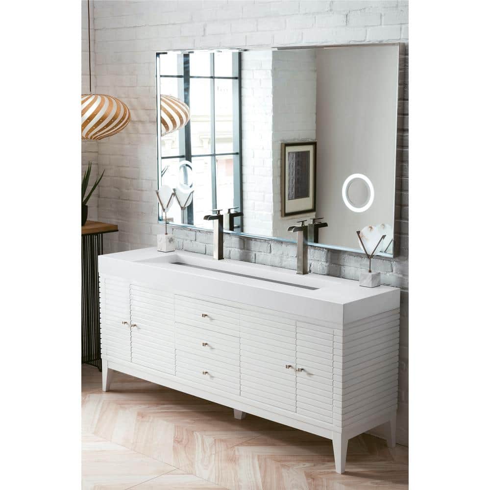 James Martin Vanities Linear 72.5" Double Bath Vanity in Glossy White with Solid Surface Top - Image 5