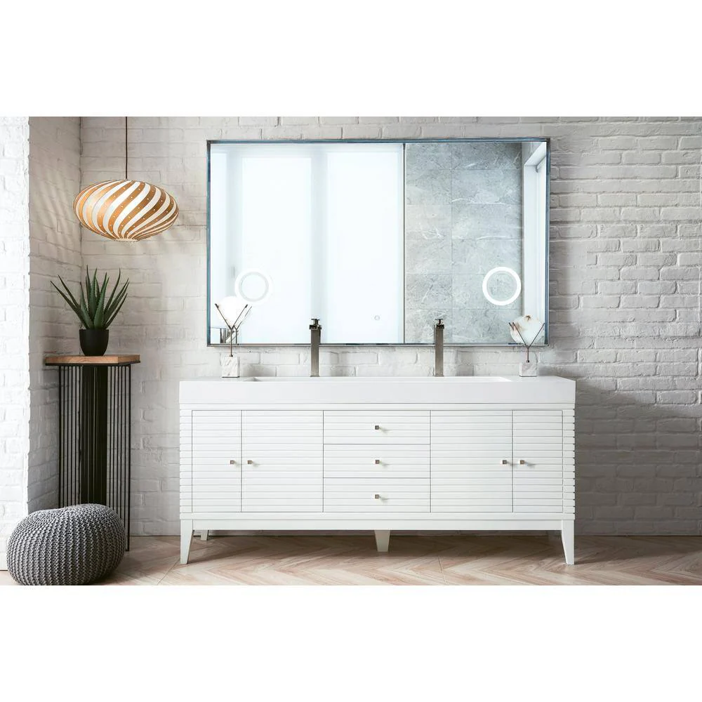 James Martin Vanities Linear 72.5" Double Bath Vanity in Glossy White with Solid Surface Top - Image 6
