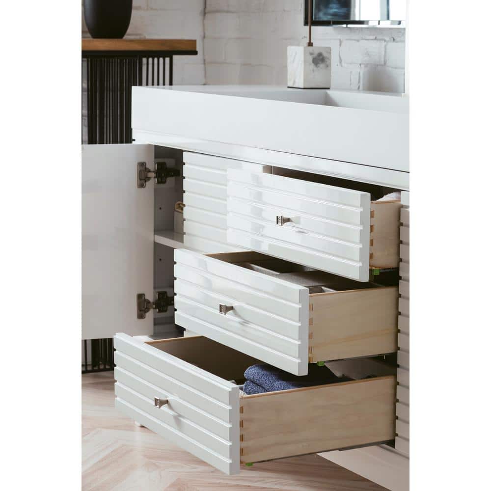 James Martin Vanities Linear 72.5" Double Bath Vanity in Glossy White with Solid Surface Top - Image 7