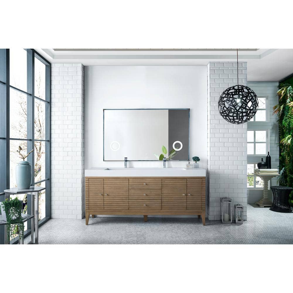 James Martin Vanities Linear 72.5" Double Bath Vanity, Whitewashed Walnut, Glossy White Top - Image 3