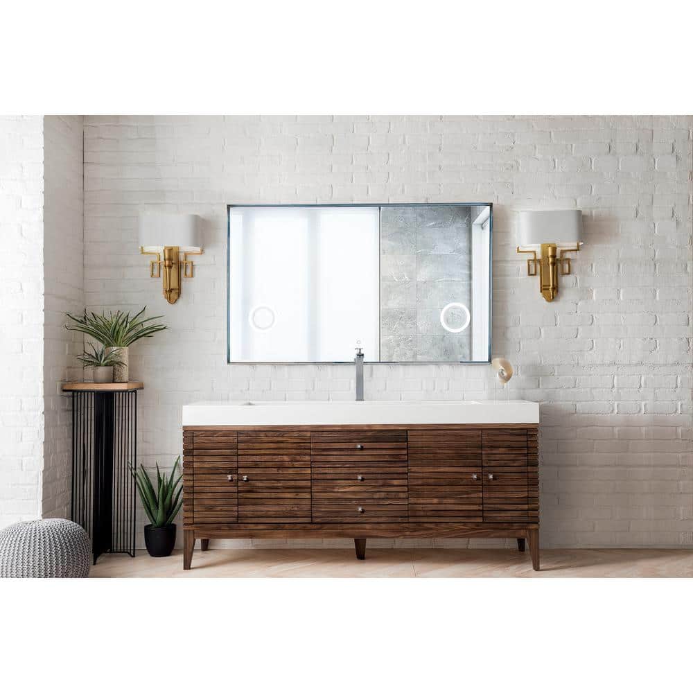 James Martin Vanities Linear 72.5 in. Single Bath Vanity, Mid Century Walnut with Glossy White Top - Image 2