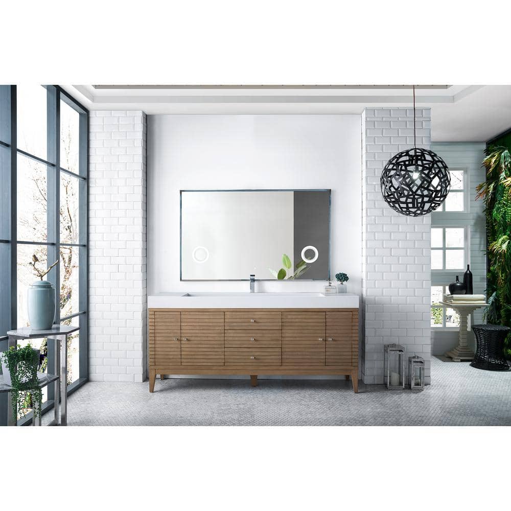 James Martin Vanities Linear 72" Single Bath Vanity, Whitewashed Walnut with Glossy White Top - Image 2