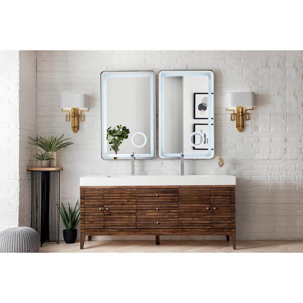 James Martin Vanities Linear Double Bath Vanity, 72.5 in., Walnut Finish, Glossy White Top - Image 3