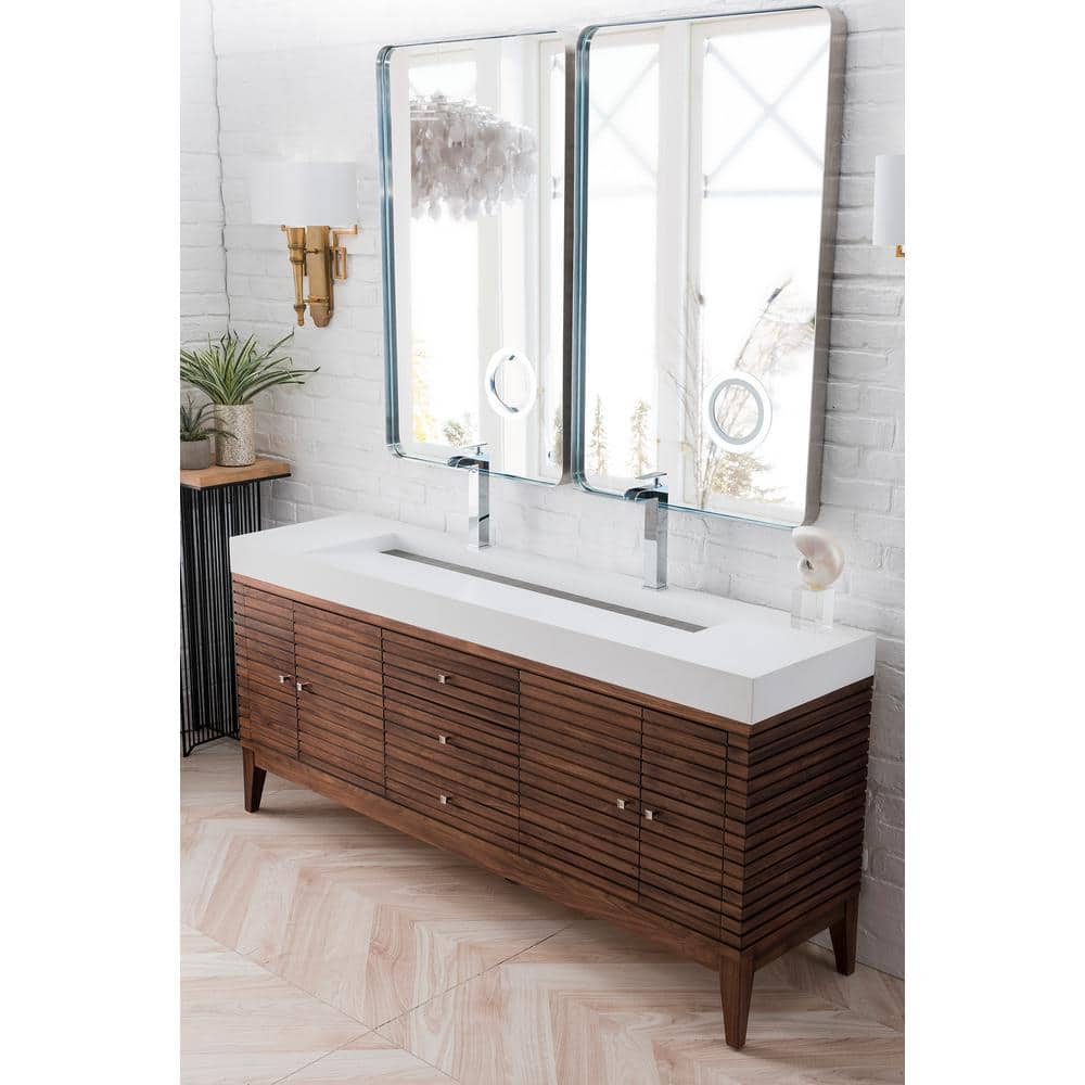 James Martin Vanities Linear Double Bath Vanity, 72.5 in., Walnut Finish, Glossy White Top - Image 4