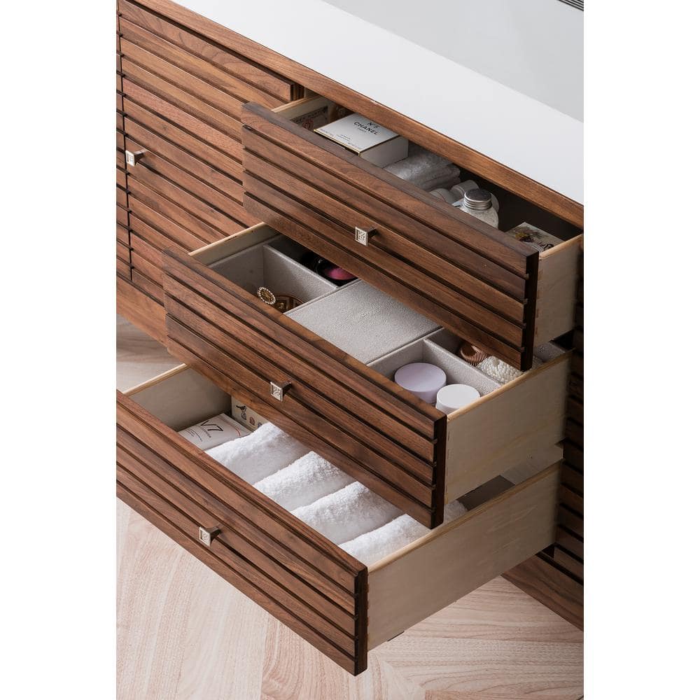 James Martin Vanities Linear Double Bath Vanity, 72.5 in., Walnut Finish, Glossy White Top - Image 5