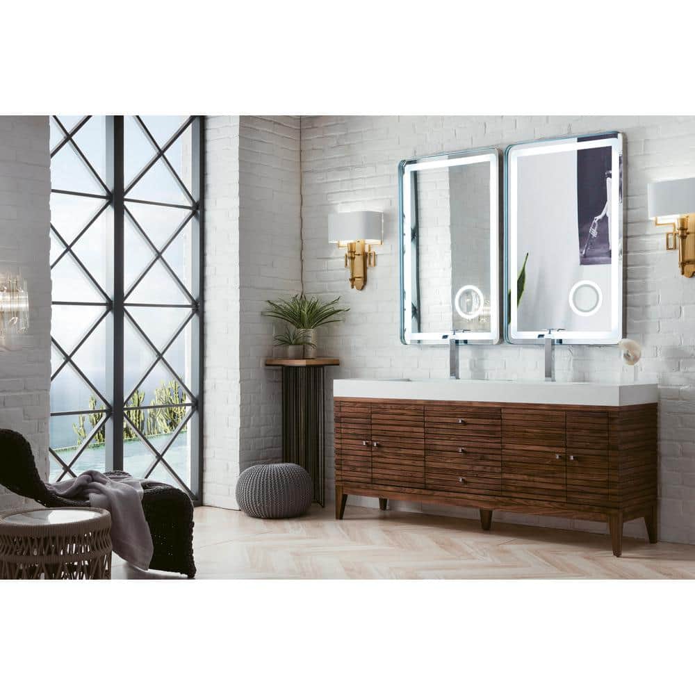 James Martin Vanities Linear Double Bath Vanity, 72.5 in., Walnut Finish, Glossy White Top - Image 9