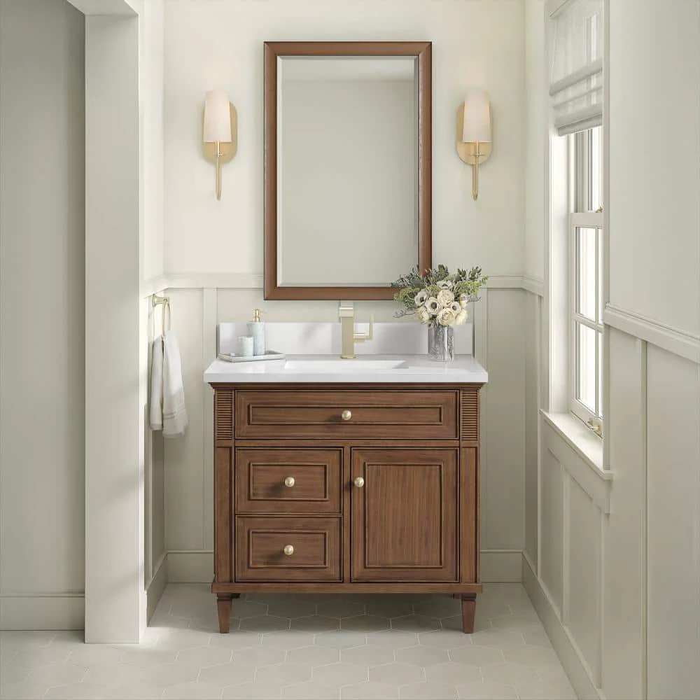 James Martin Vanities Lorelai 36" Single Sink Bath Vanity in Mid-Century Walnut with White Zeus Quartz Top - Image 2
