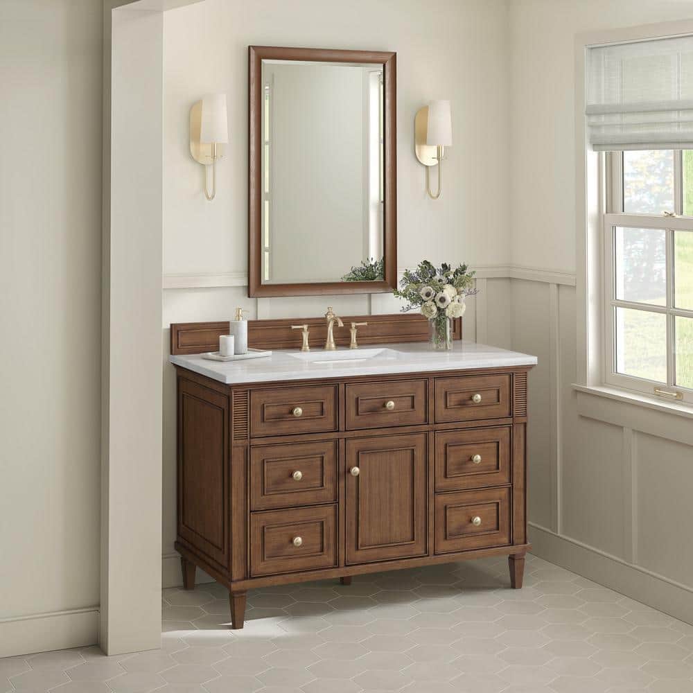 James Martin Vanities Lorelai 48" Single Bath Vanity in Mid-Century Walnut with Arctic Fall Top - Image 3