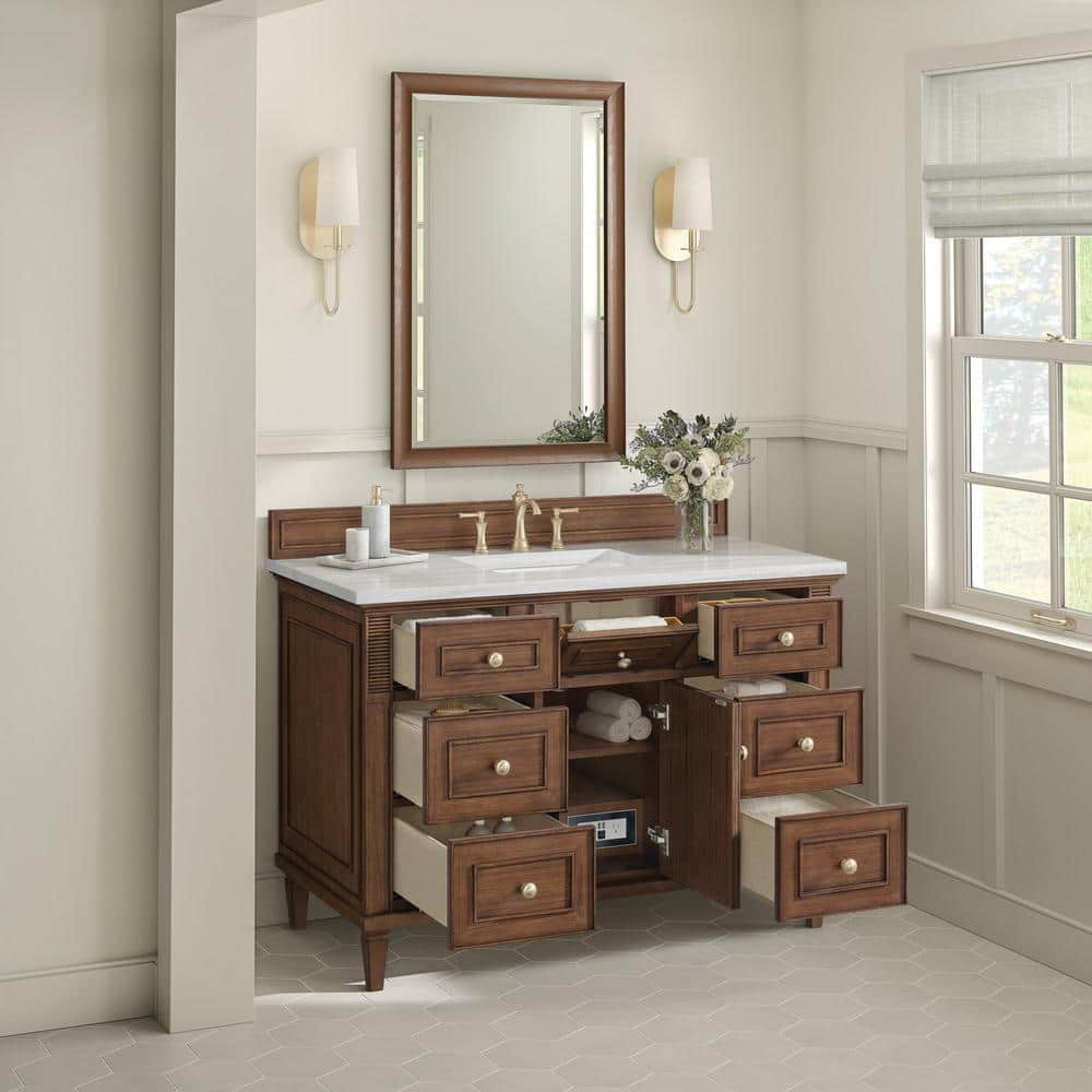 James Martin Vanities Lorelai 48" Single Bath Vanity in Mid-Century Walnut with Arctic Fall Top - Image 4