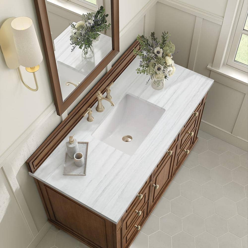 James Martin Vanities Lorelai 48" Single Bath Vanity in Mid-Century Walnut with Arctic Fall Top - Image 5